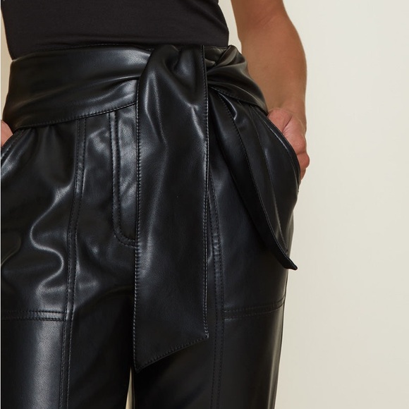 JONATHAN SIMKHAI TESSA VEGAN Leather Tie High Waisted Pant in Black - Picture 9 of 16